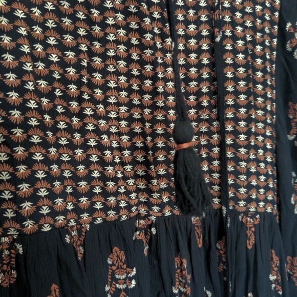 Knox Rose Womens Boho Bishop Sleeve Floral Dress Size 3X Black Tassel Pockets - Picture 4 of 10